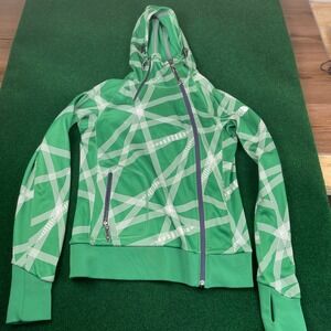 The North Face Green White Plaid Full Zip Hoodie Jacket Womens M